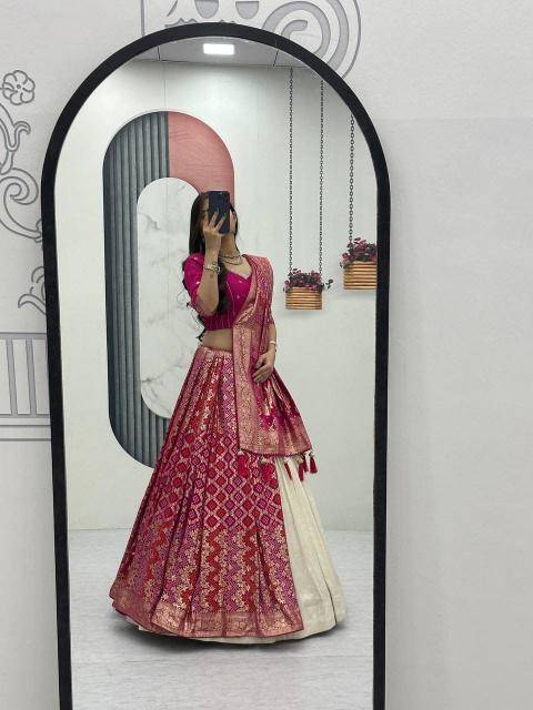 Launching wedding Special Pc 560 jecard Pink Indian lehenga choli wholesale